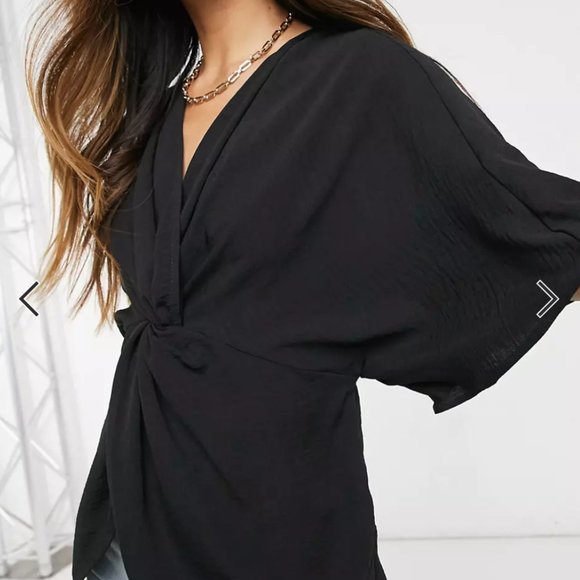 ASOS DESIGN knot front top with kimono sleeve - Picture 3 of 10